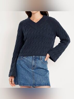 Old Navy Women Wool-Blend V-Neck Cable Cropped Sweater (Size: XXL Petite)
